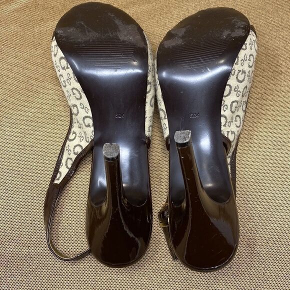 Guess Monogram Peep Toe Platform Slingback Heels - Picture 11 of 13